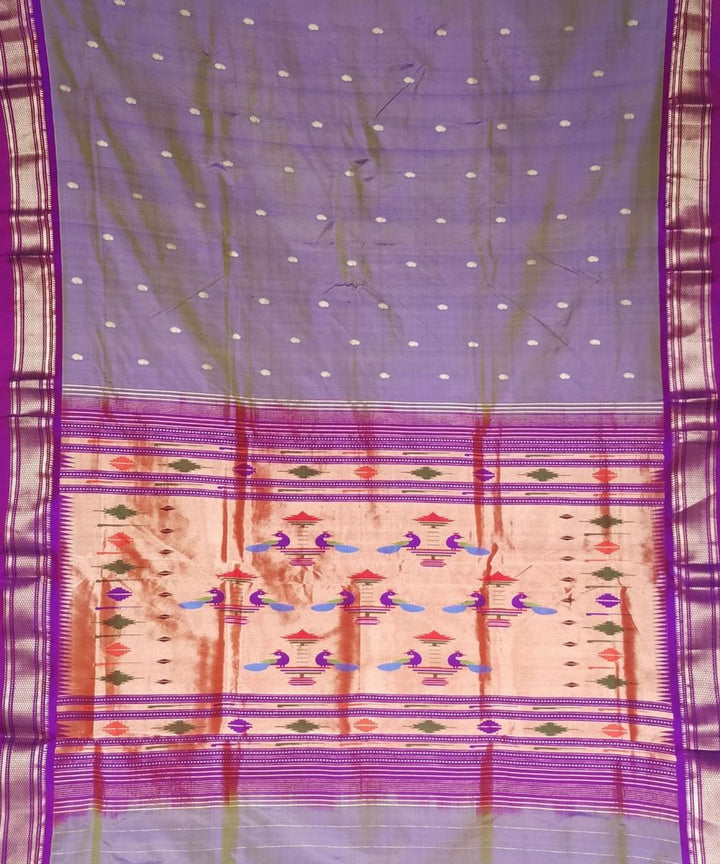 Greyish mauve handloom silk paithani saree
