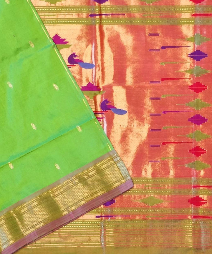 Parrot green handloom silk paithani saree