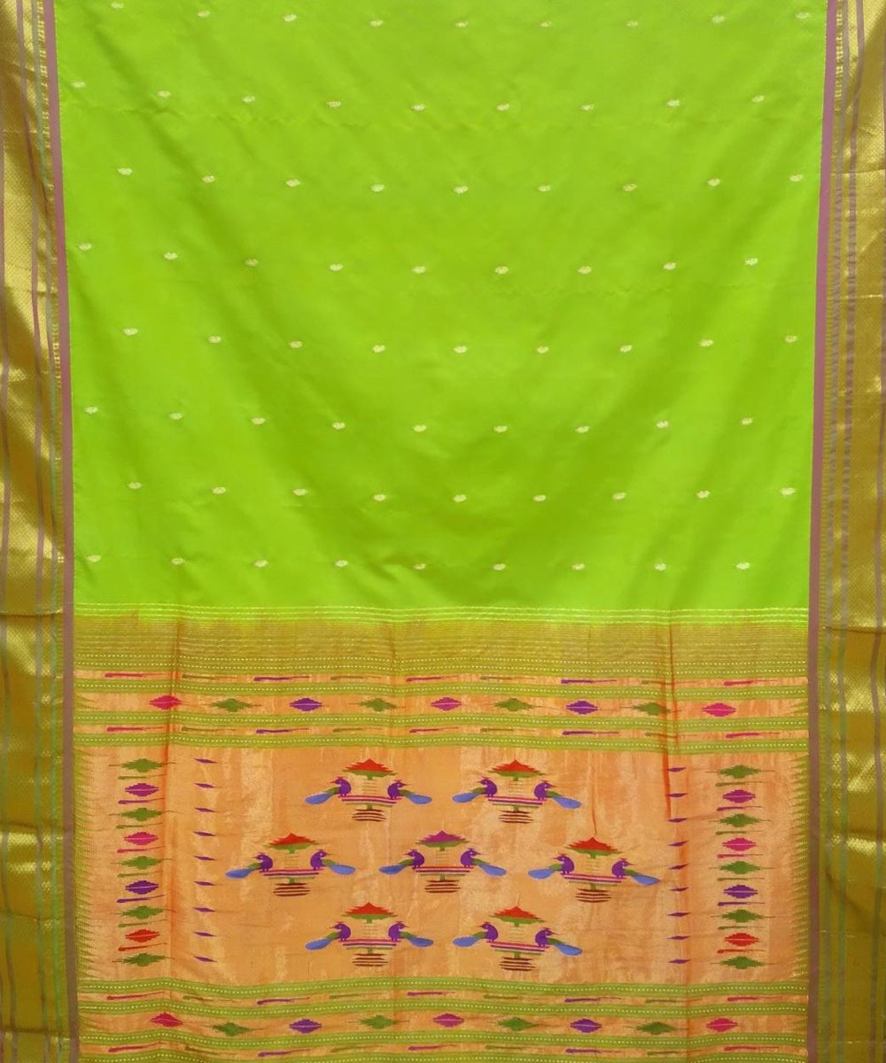 Parrot green handloom silk paithani saree