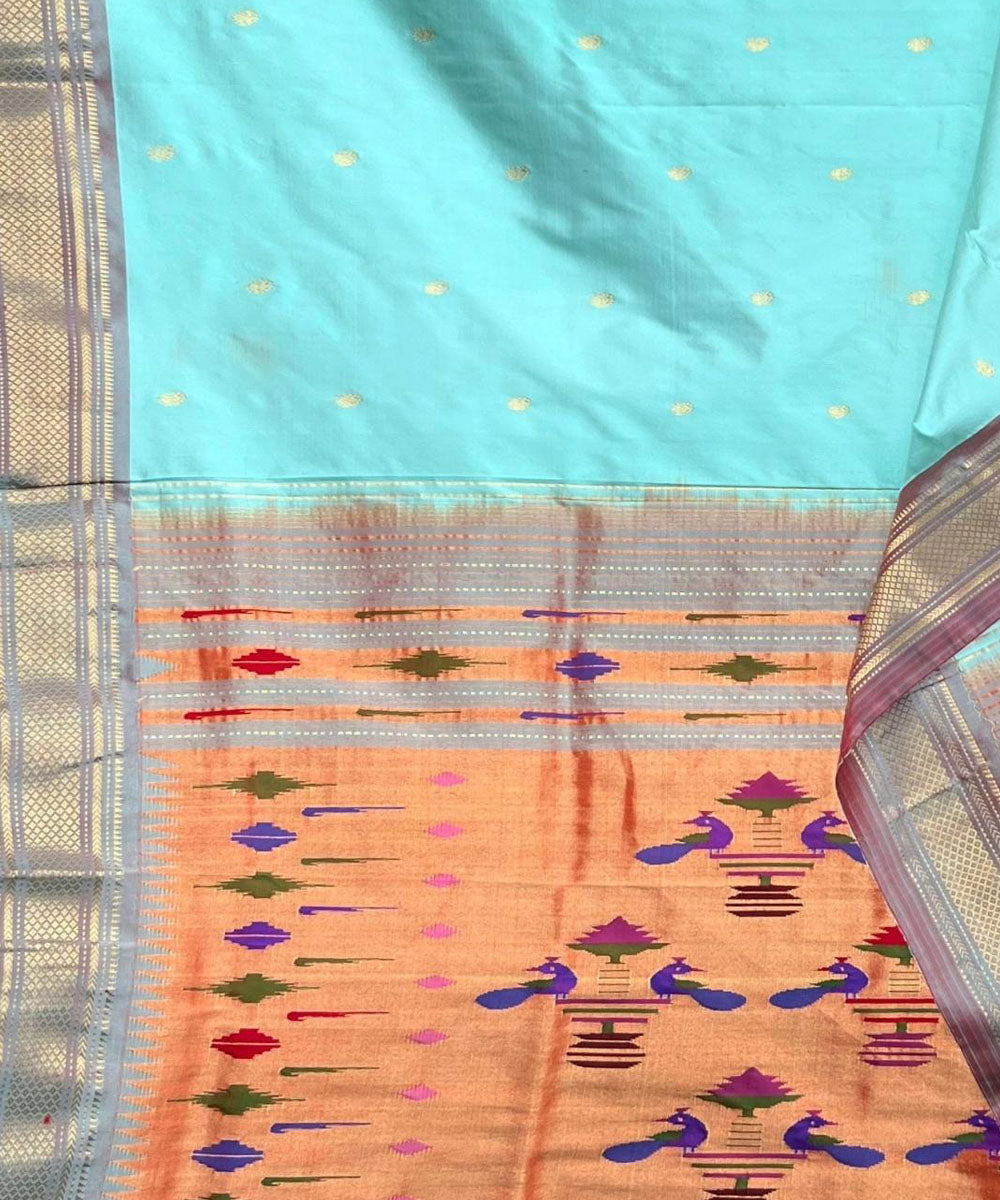 Powder blue handloom silk paithani saree