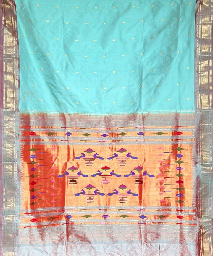 Powder blue handloom silk paithani saree