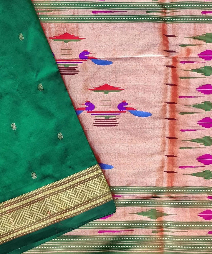 Bottle green handloom silk paithani saree