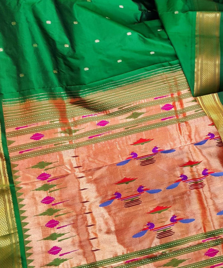 Bottle green handloom silk paithani saree