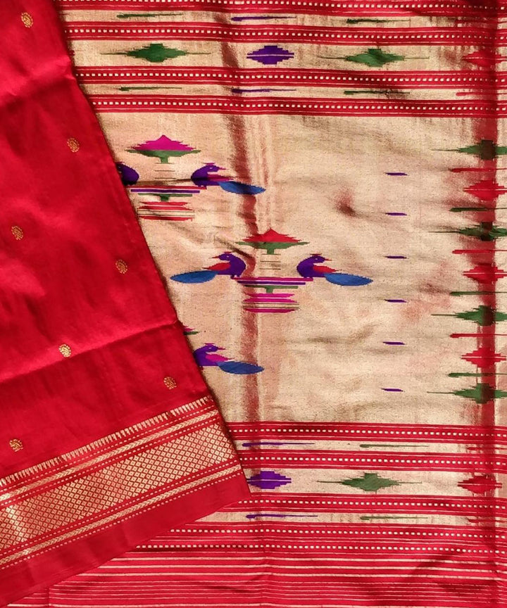 Red handloom silk paithani saree