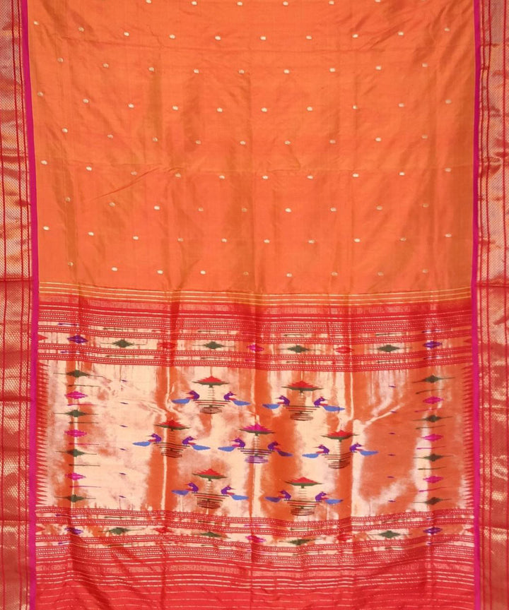 Mustard orange handloom silk paithani saree