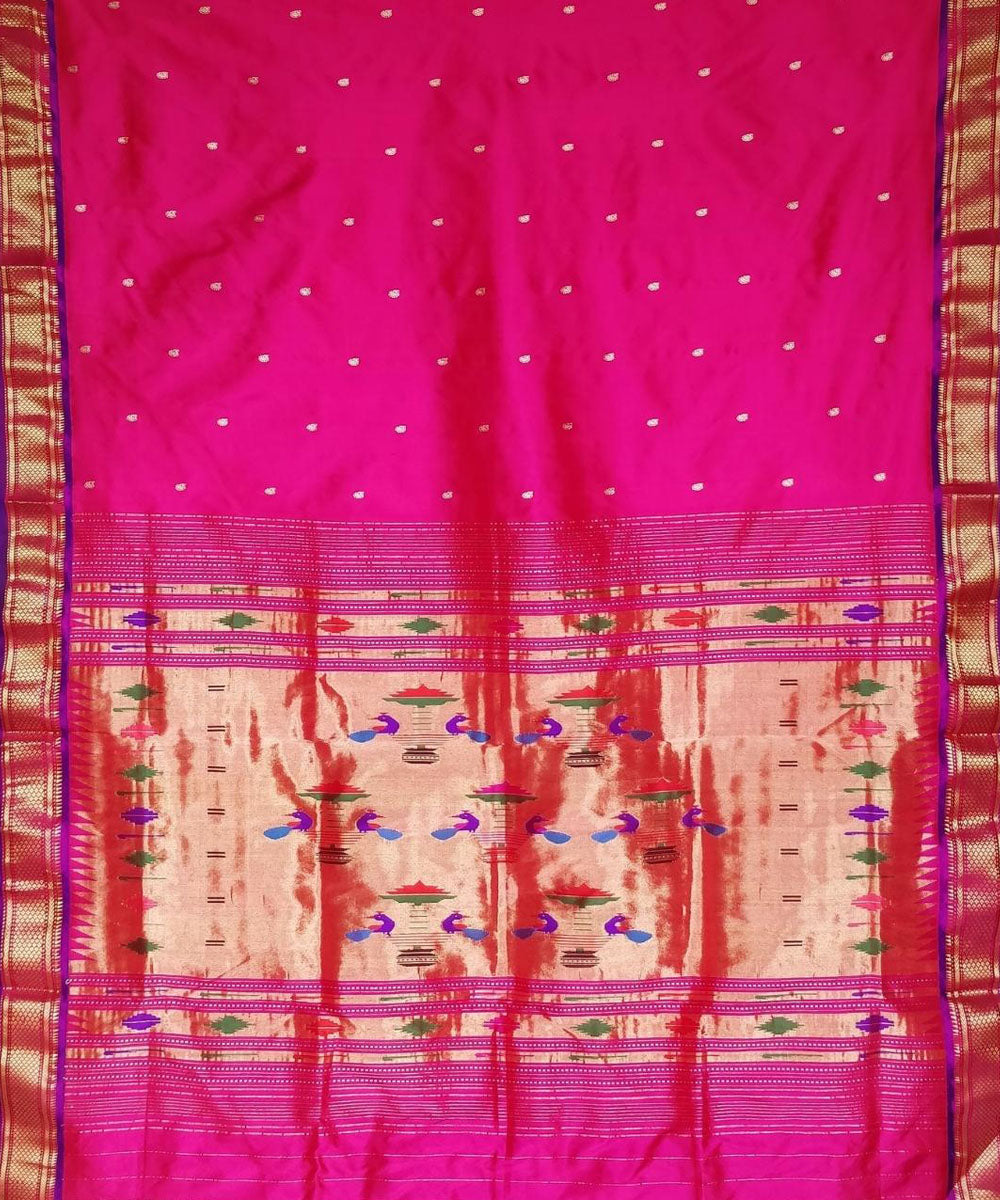 Pink handloom silk paithani saree with purple border