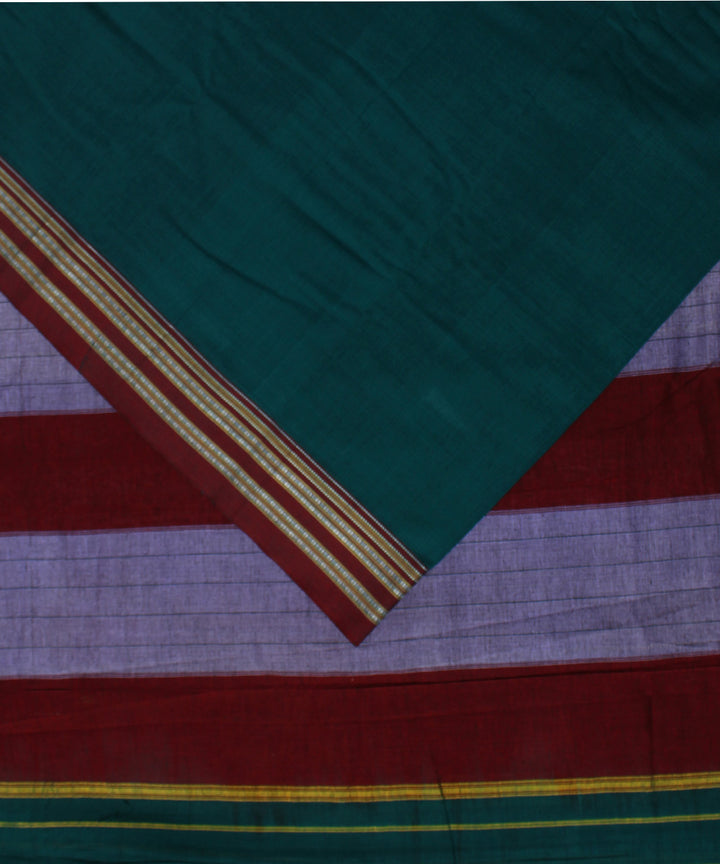 Cyan green red handwoven cotton gayatri border ilkal saree