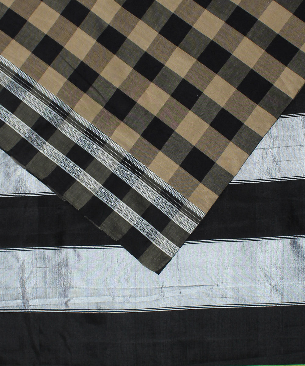 Beige black checks handwoven cotton art silk gayatri ilkal saree