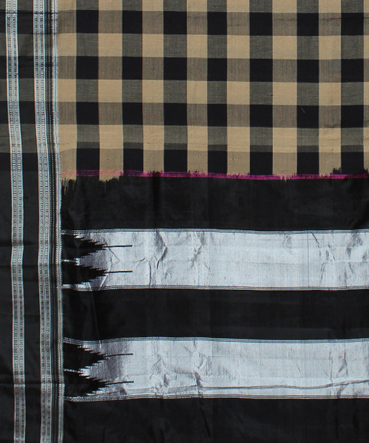 Beige black checks handwoven cotton art silk gayatri ilkal saree