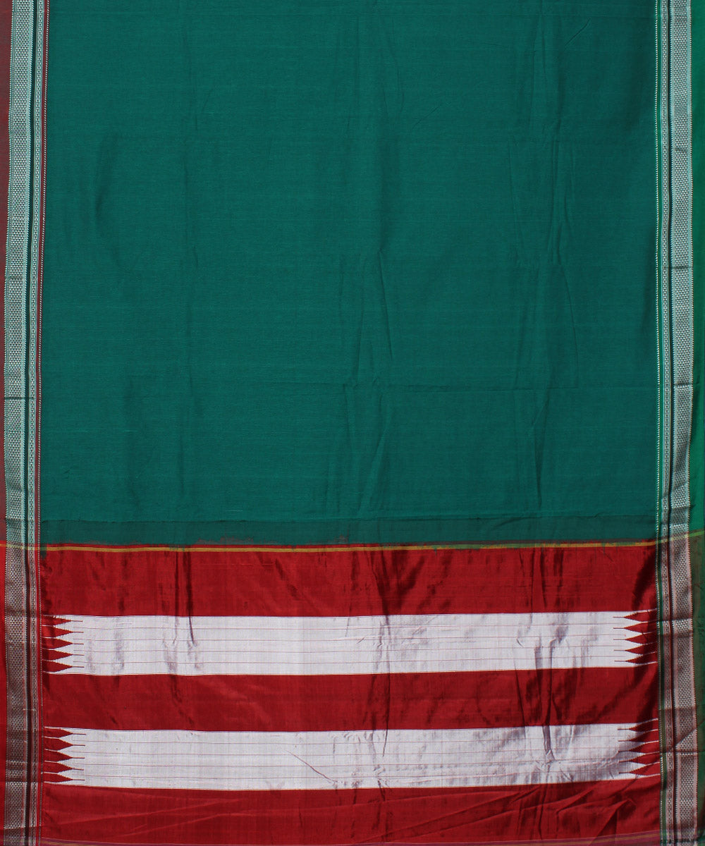 Cyan green red handloom cotton art silk chikki paras ilkal saree