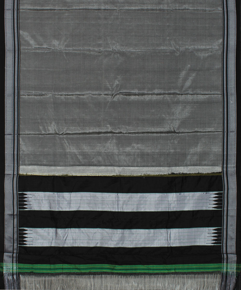 Grey black art silk handwoven chikki paras ilkal saree