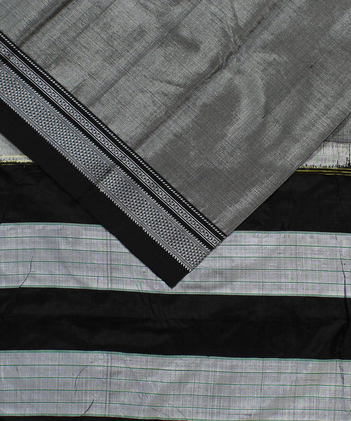 Grey black art silk handwoven chikki paras ilkal saree