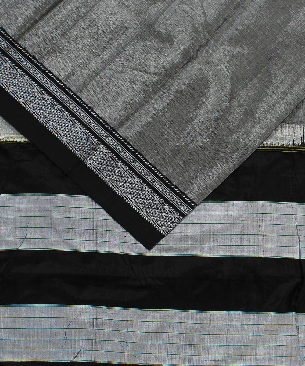 Grey black art silk handwoven chikki paras ilkal saree