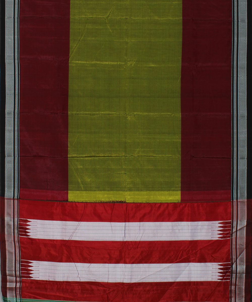 Olive green maroon art silk handwoven chikki paras ilkal saree