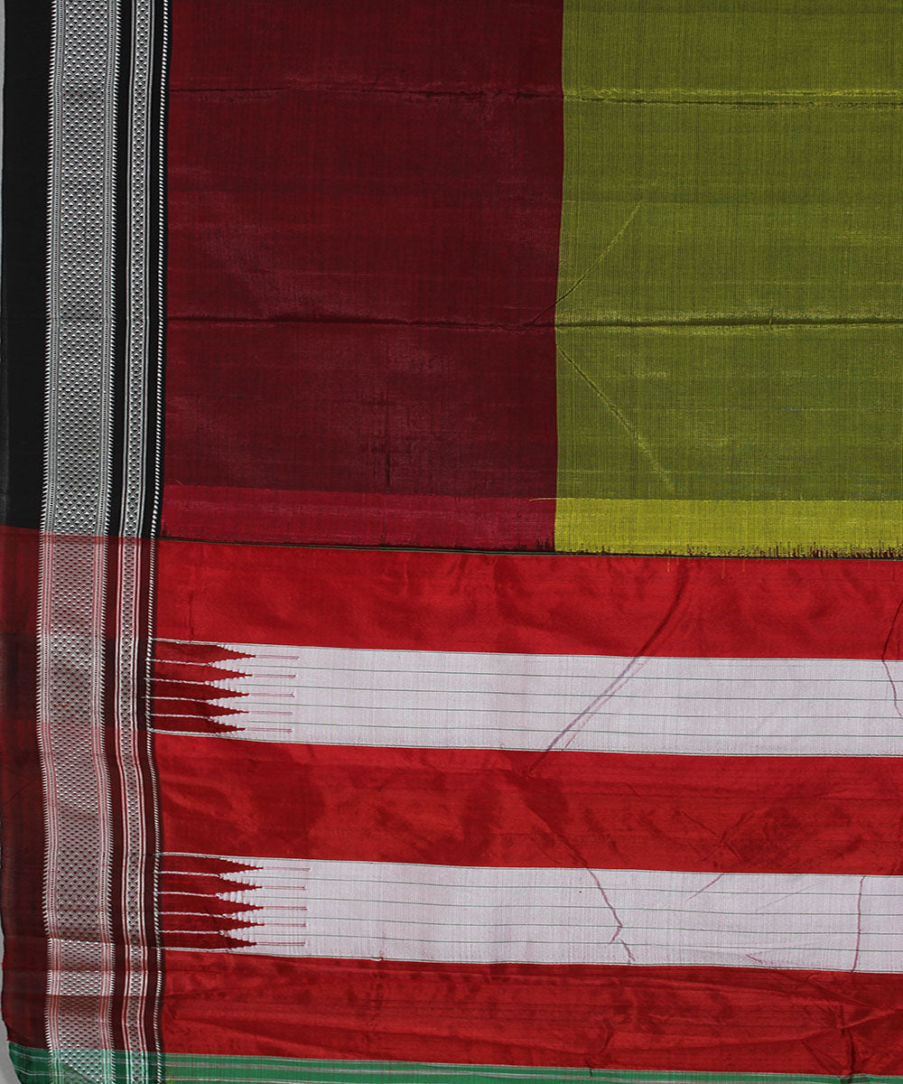 Olive green maroon art silk handwoven chikki paras ilkal saree