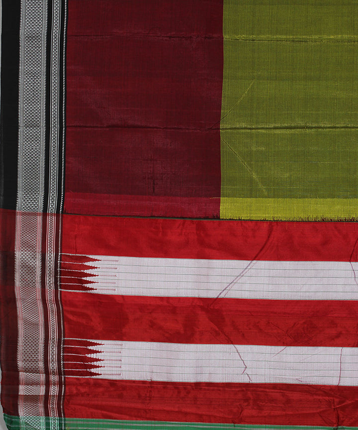 Olive green maroon art silk handwoven chikki paras ilkal saree