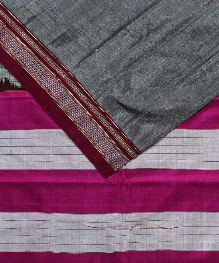 Grey pink art silk handwoven chikki paras ilkal saree