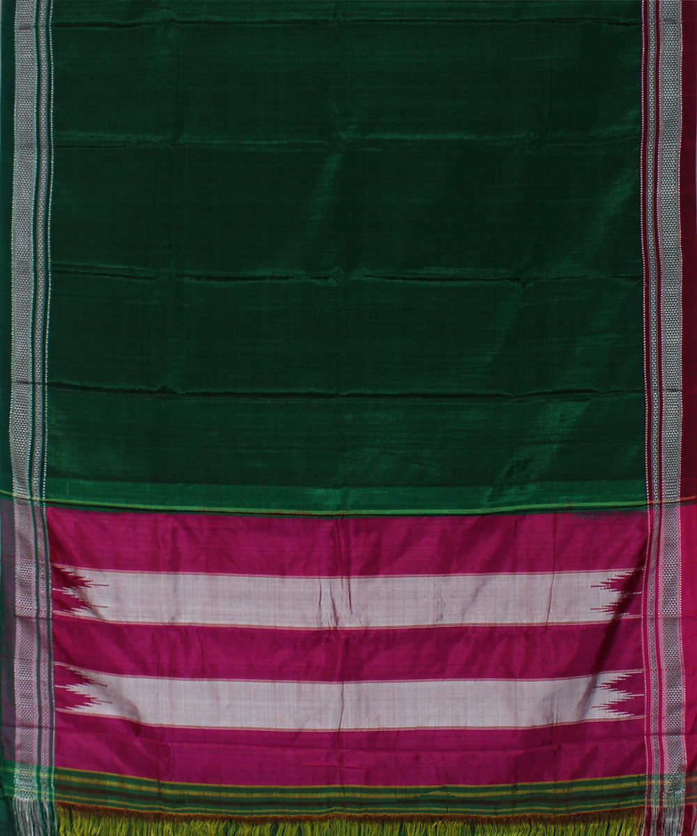 Dark green pink art silk handwoven chikki paras ilkal saree