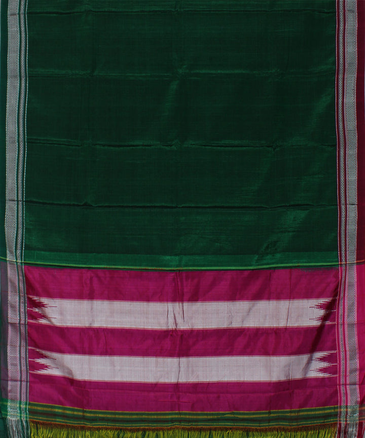 Dark green pink art silk handwoven chikki paras ilkal saree