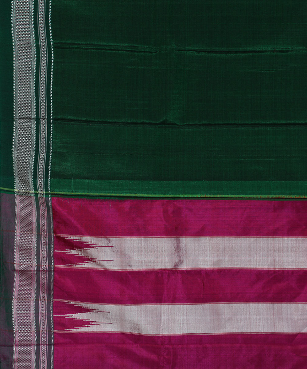 Dark green pink art silk handwoven chikki paras ilkal saree