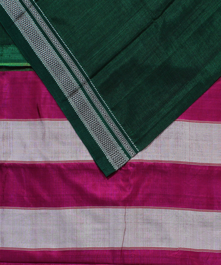 Dark green pink art silk handwoven chikki paras ilkal saree