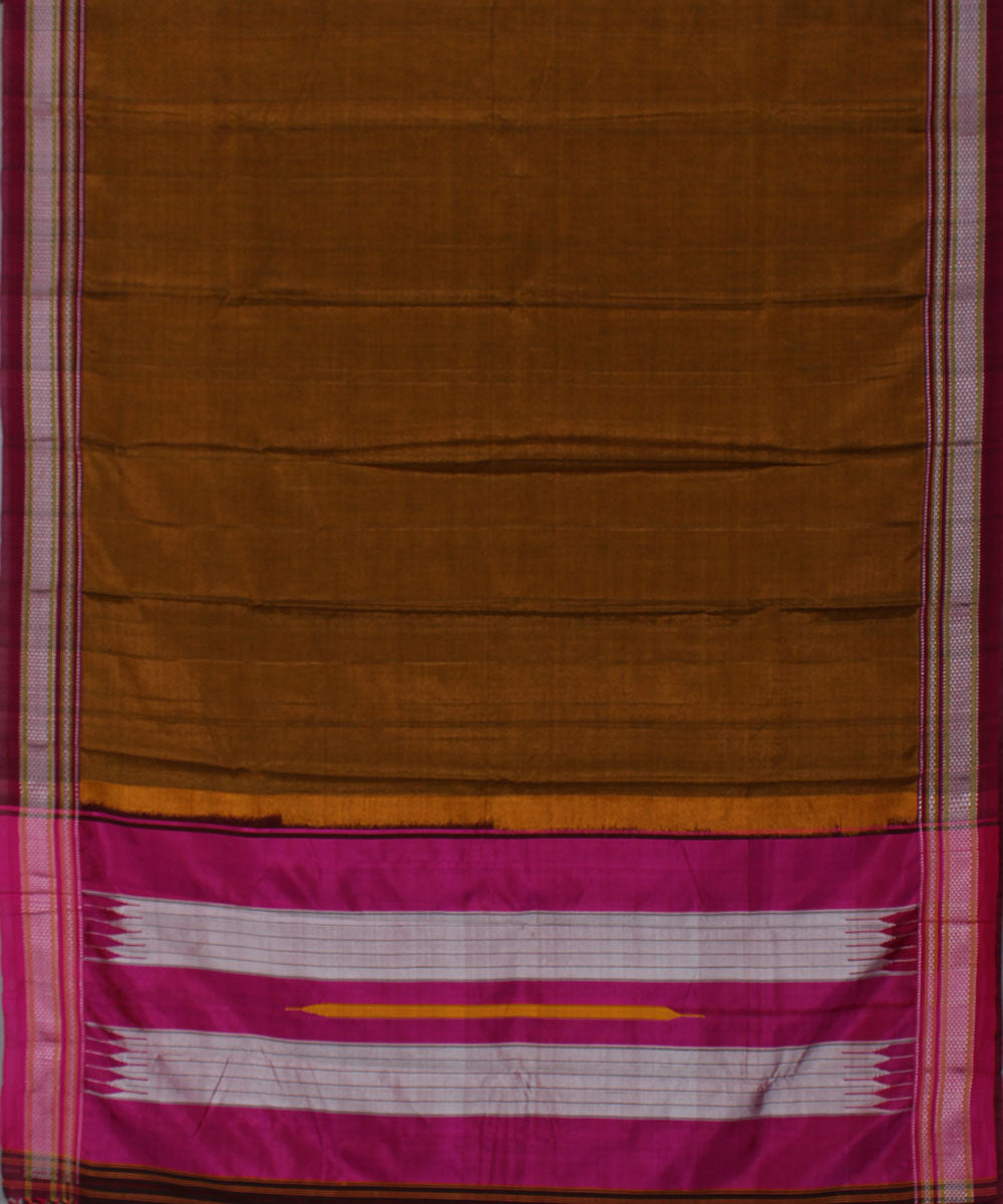 Mustard brown and pink art silk handwoven chikki paras ilkal saree