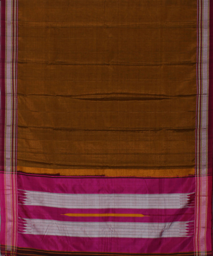 Mustard brown and pink art silk handwoven chikki paras ilkal saree