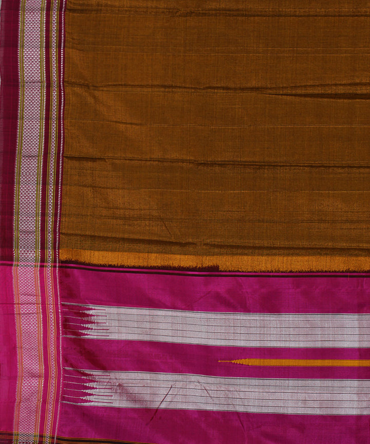 Mustard brown and pink art silk handwoven chikki paras ilkal saree