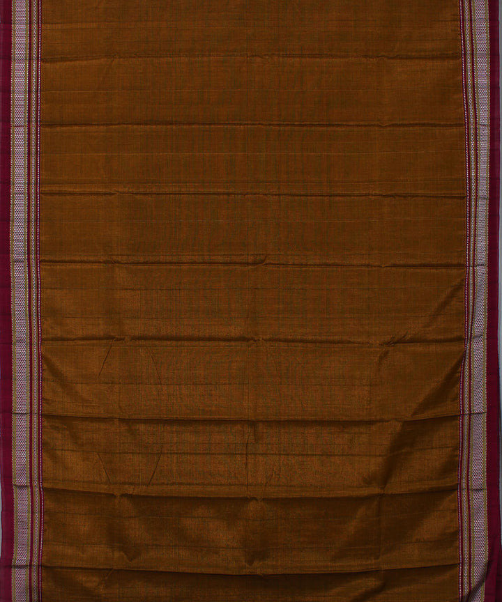 Mustard brown and pink art silk handwoven chikki paras ilkal saree