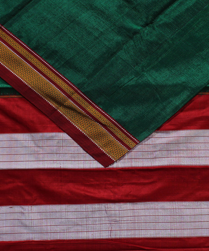 Dark green maroon art silk handwoven chikki paras ilkal saree