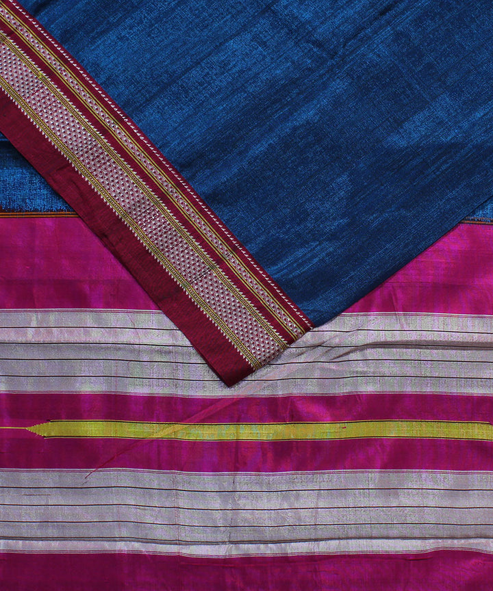 Peacock blue pink art silk handwoven chikki paras ilkal saree