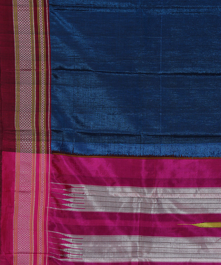 Peacock blue pink art silk handwoven chikki paras ilkal saree