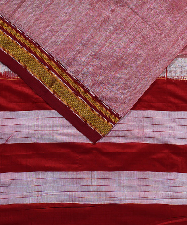 Peach red art silk handwoven chikki paras ilkal saree