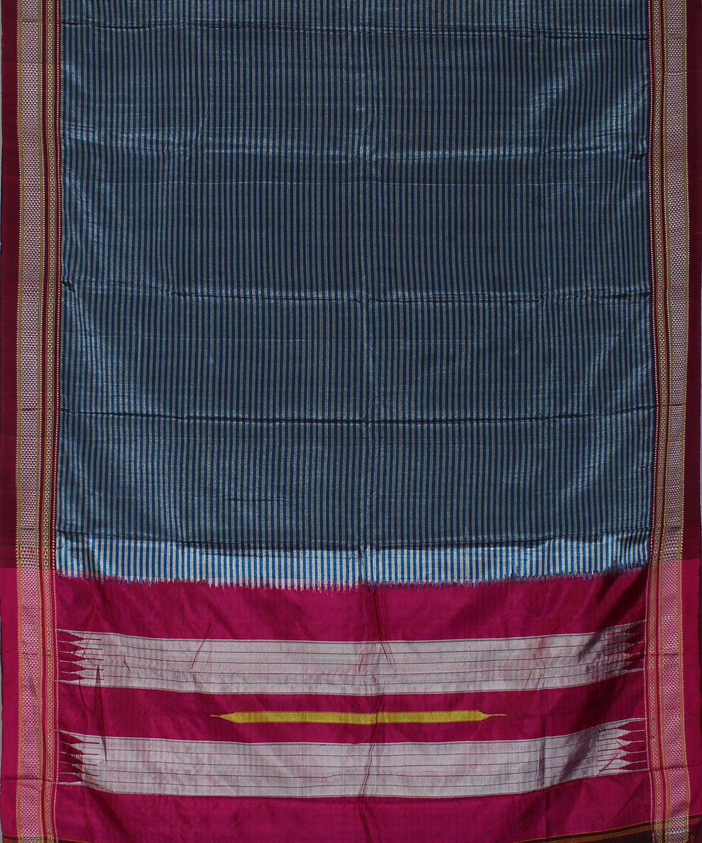 Blue and white stripes art silk handwoven chikki paras ilkal saree
