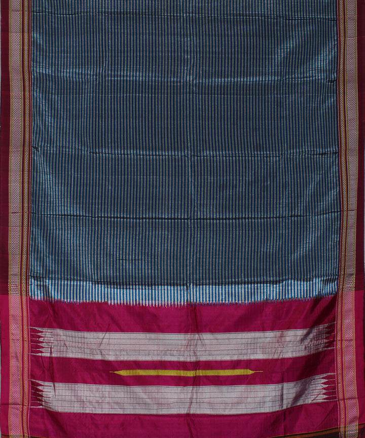 Blue and white stripes art silk handwoven chikki paras ilkal saree