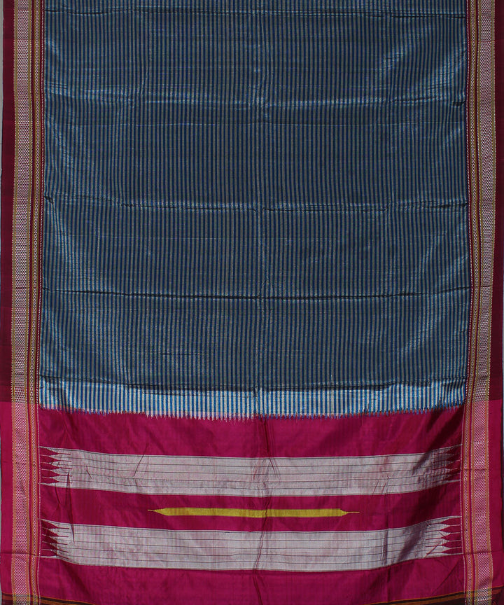 Blue and white stripes art silk handwoven chikki paras ilkal saree