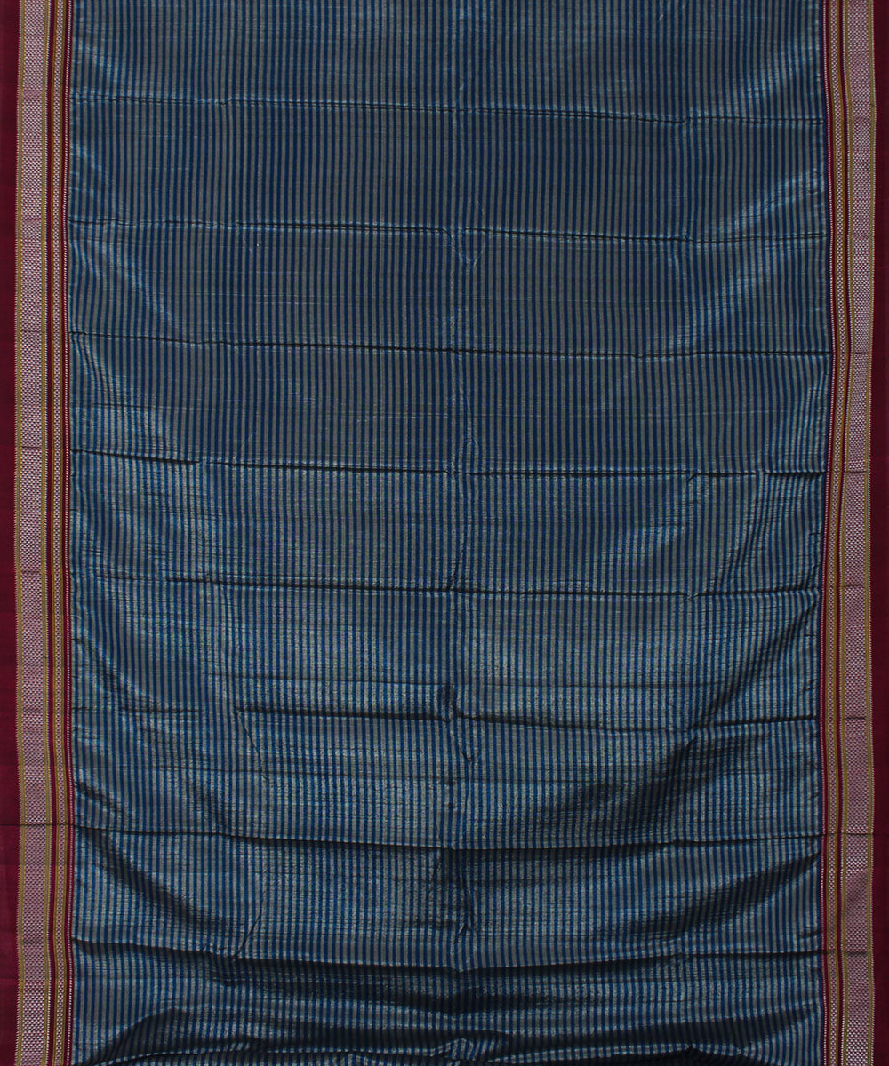 Blue and white stripes art silk handwoven chikki paras ilkal saree