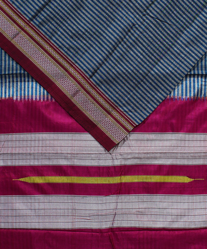 Blue and white stripes art silk handwoven chikki paras ilkal saree