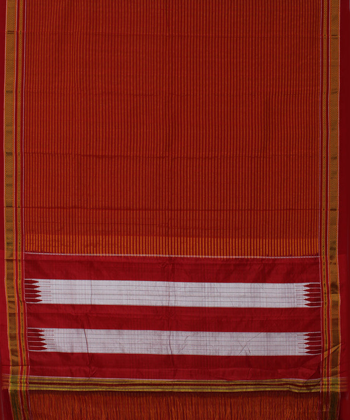 Orange red stripes art silk cotton handwoven chikki paras ilkal saree