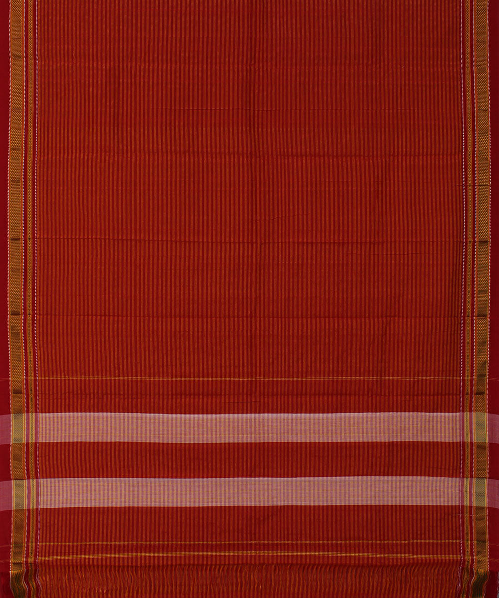 Orange red stripes art silk cotton handwoven chikki paras ilkal saree