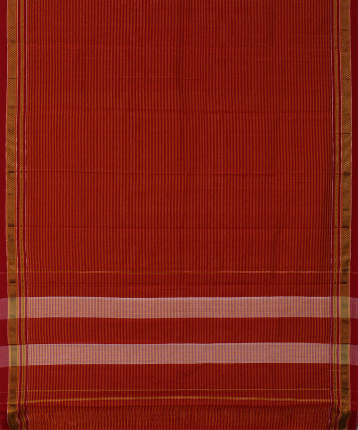 Orange red stripes art silk cotton handwoven chikki paras ilkal saree