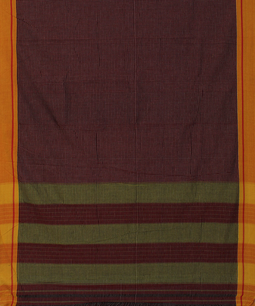Maroon white with grey checks cotton handwoven hubli saree