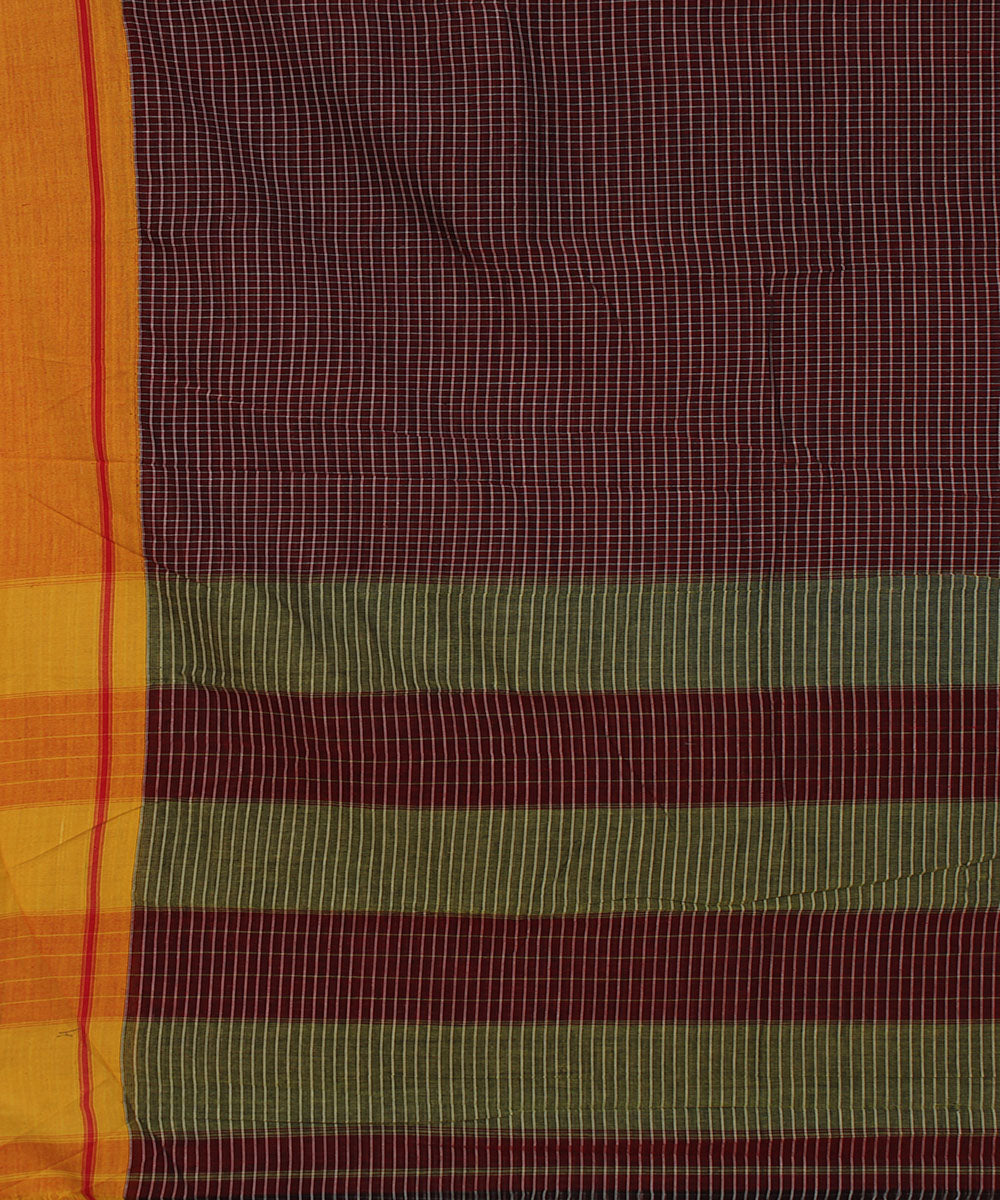 Maroon white with grey checks cotton handwoven hubli saree