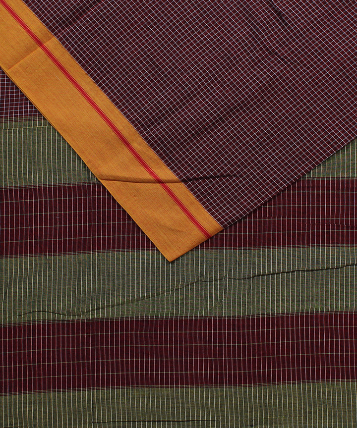 Maroon white with grey checks cotton handwoven hubli saree