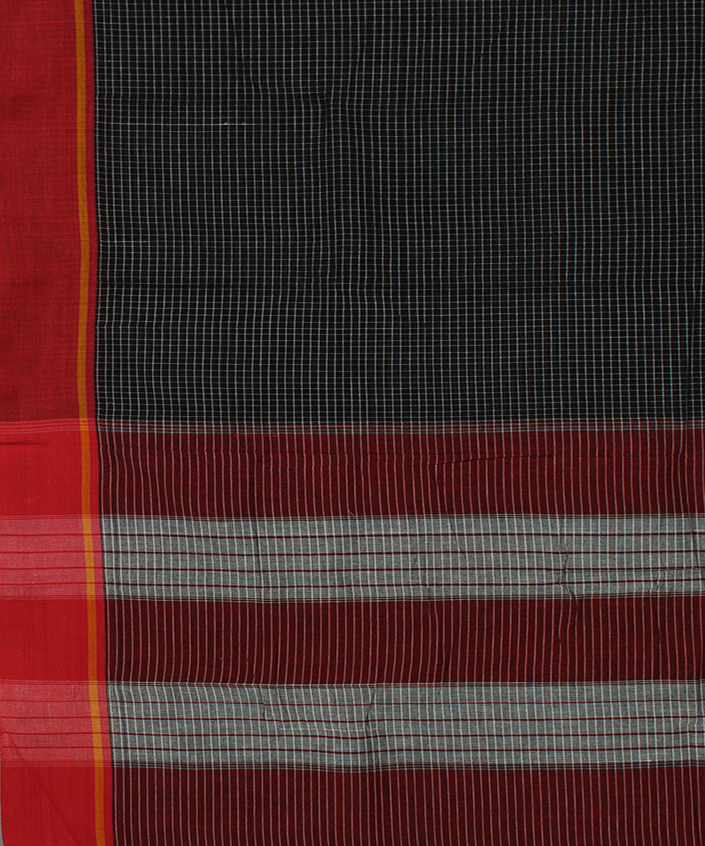 Black and white checks cotton handwoven hubli saree