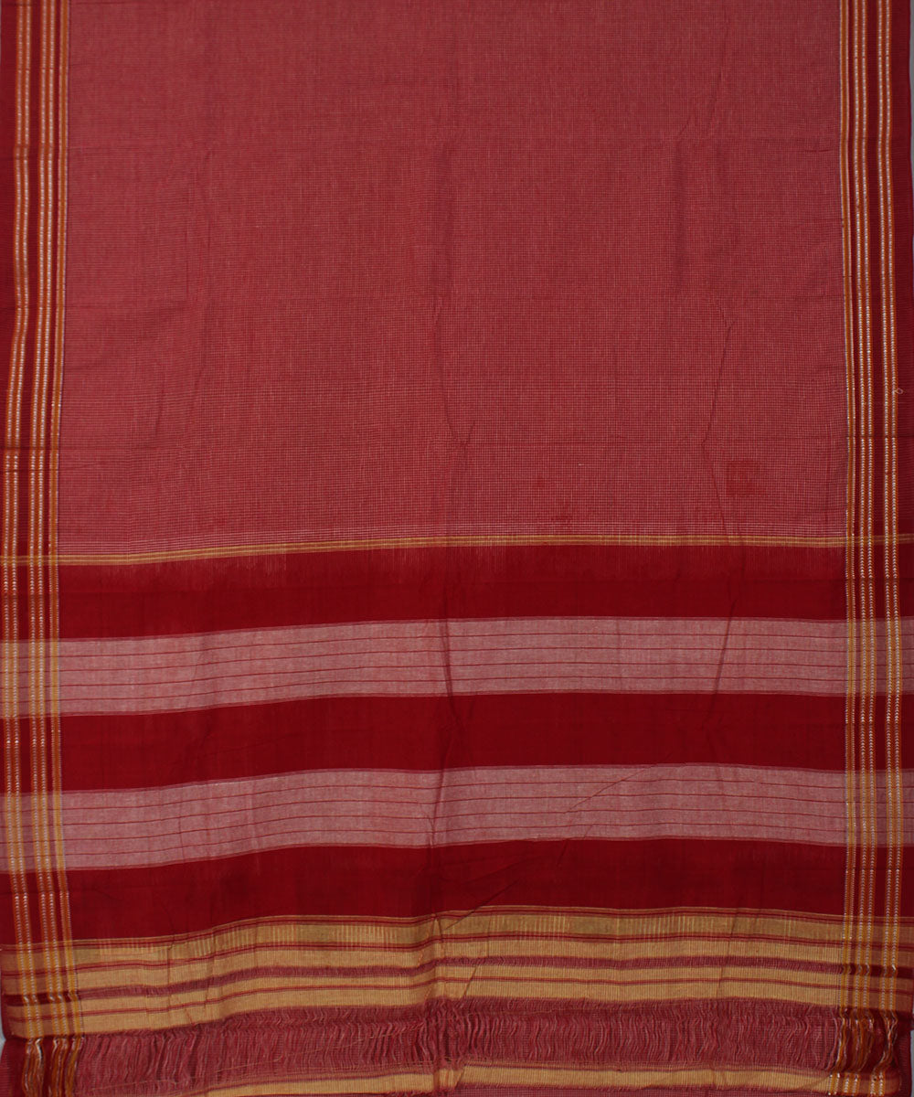 Red white micro checks cotton handwoven hubli saree