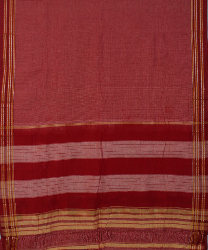 Red white micro checks cotton handwoven hubli saree
