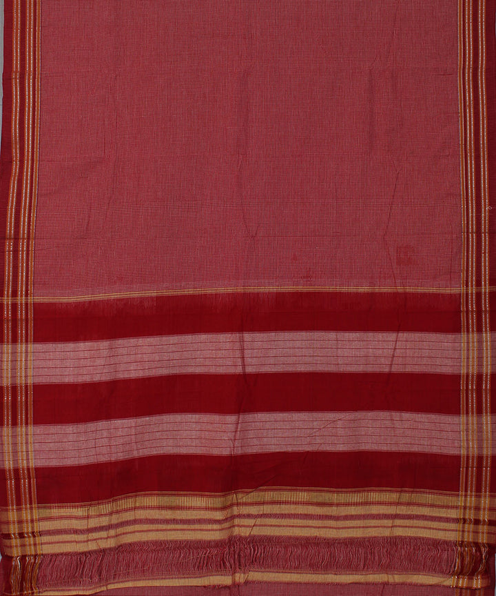 Red white micro checks cotton handwoven hubli saree
