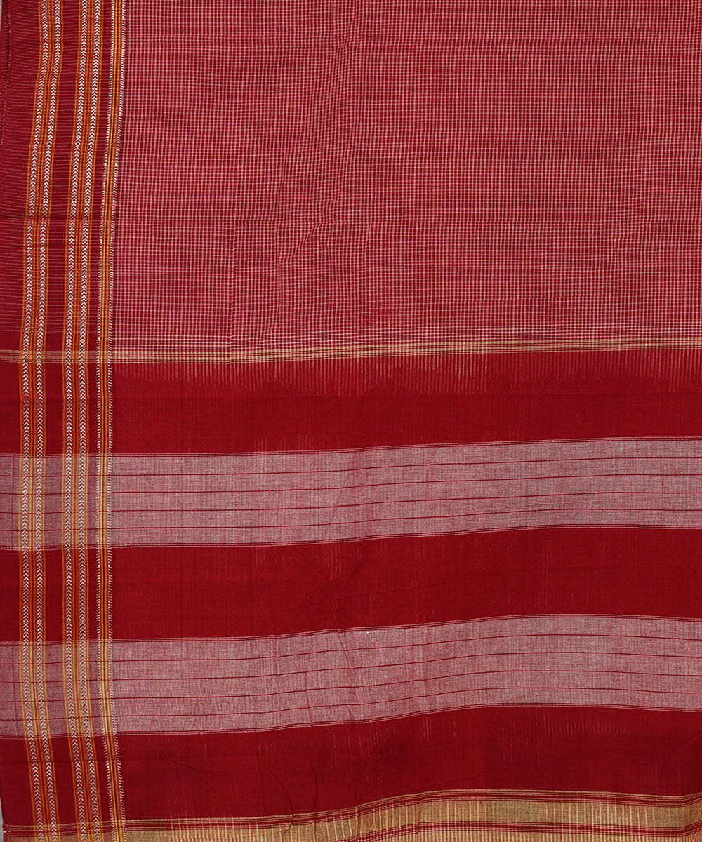 Red white micro checks cotton handwoven hubli saree