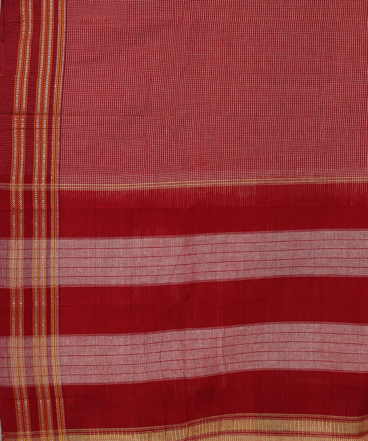 Red white micro checks cotton handwoven hubli saree
